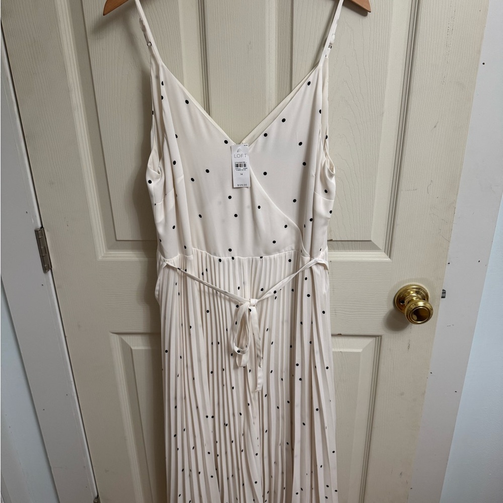 LOFT Cream Maxi Dress with Black Dots